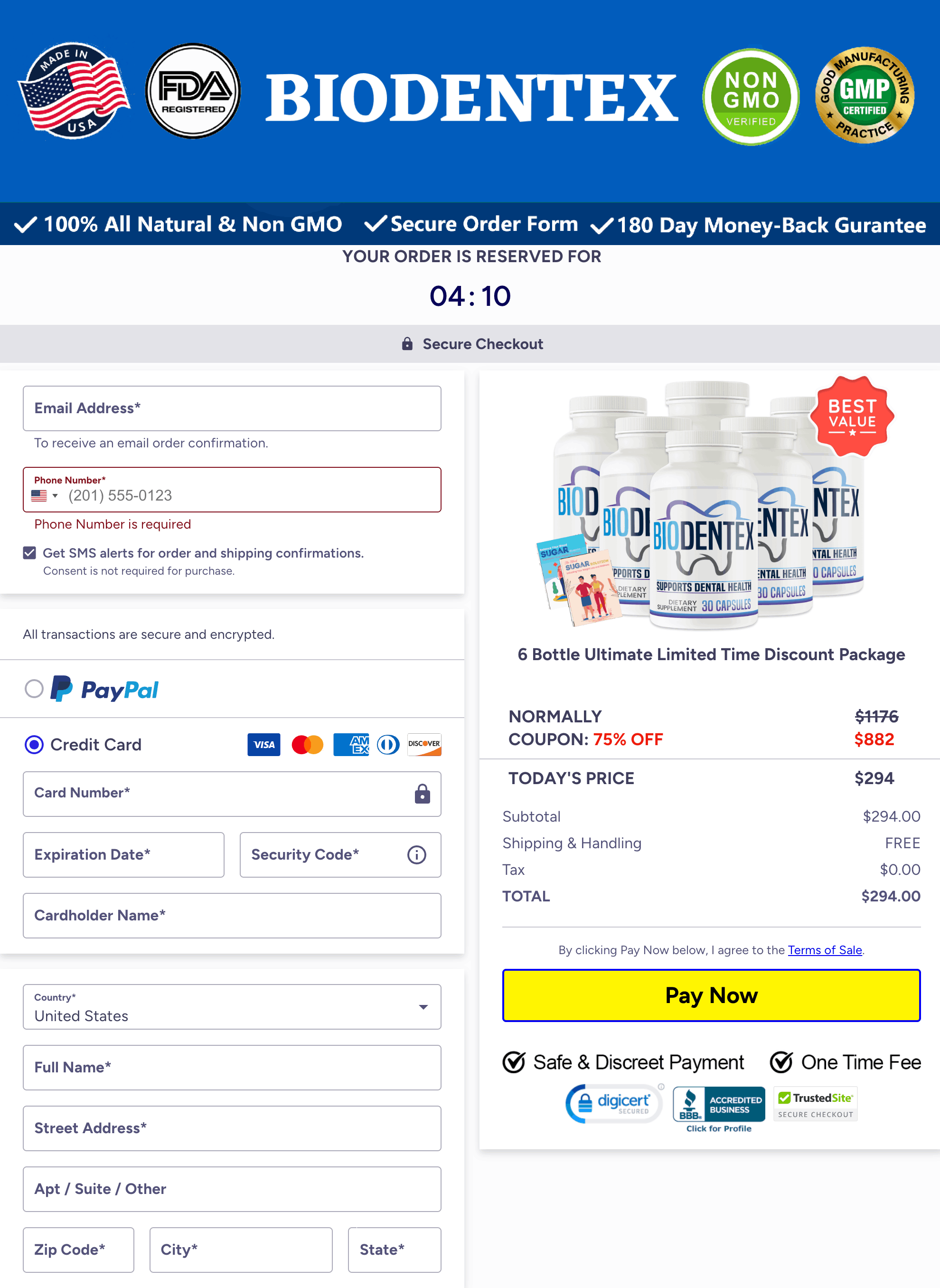 BioDentex checkout page
